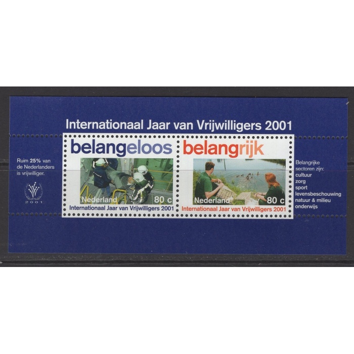 GÖNÜLLÜ ÇALIŞANLAR-2001 HOLLANDA-DAMGASIZ MNH BLOK-NOMİNAL: 1.60 EURO