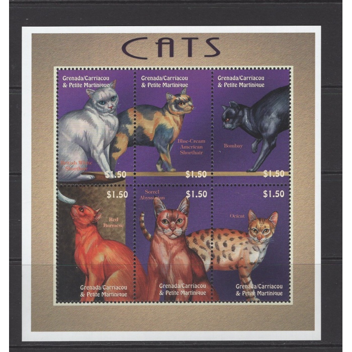 KEDİLER-2001 GRENADA/ PETITE MARTINIQUE-DAMGASIZ MNH BLOK