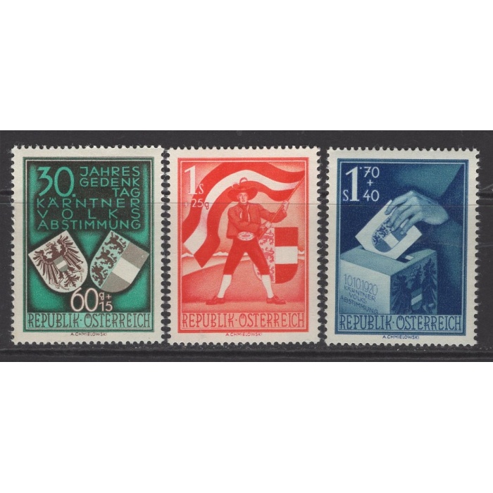 REFERANDUM-1950 AVUSTURYA-DAMGASIZ MNH TAM SET (ORTADAKİ PULUN ZAMKINDA HAFİF SARILIKLAR VAR)-NETTO KD: 180 EURO