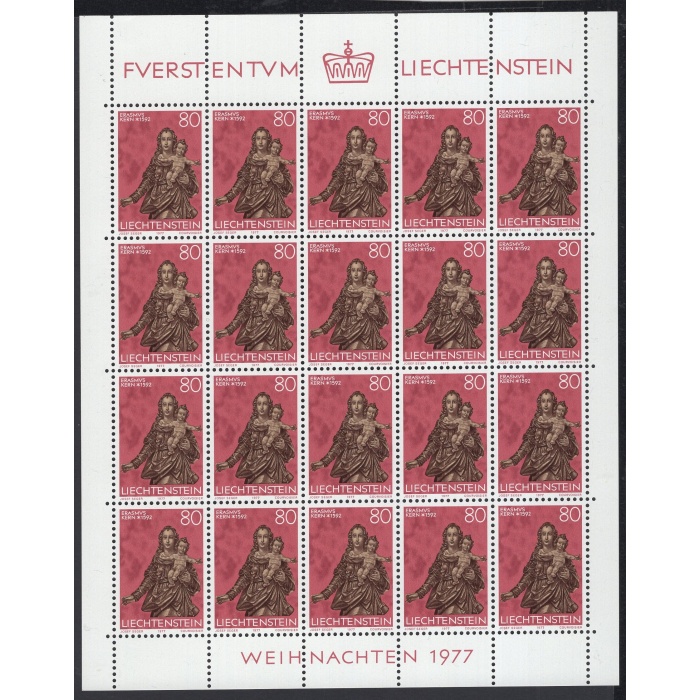 DİN TEMALI HEYKELCİKLER-NOEL-1977 LIECHTENSTEIN-DAMGASIZ MNH 20Lİ TABAKA TAM SET-MICHEL KD: 120 EURO