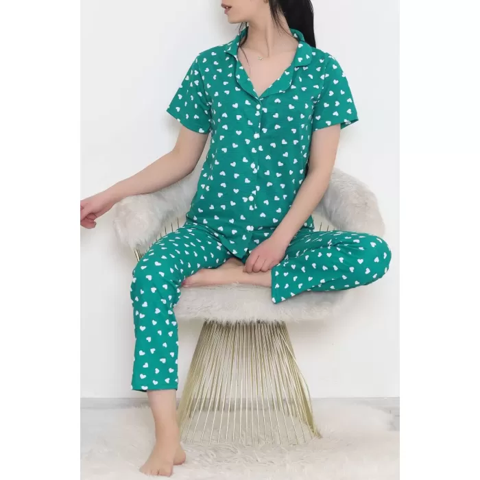 Desenli Pijama Takımı Yeşil