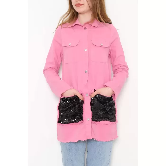 Pullu Gabardin Ceket Pembe