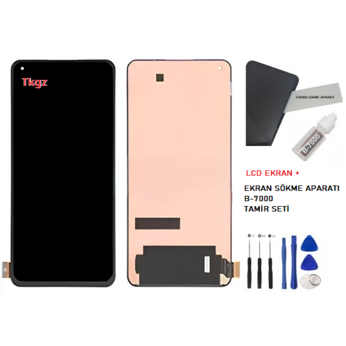 Tkgz - Xiaomi Mi 11 LİTE Lcd Ekran Dokunmatik -A- Kalite + B-7000 + TAMİR SETİ