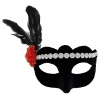 Siyah Renk Süet Kaplama Gümüş Dantelli Kırmızı Gül Tasarımlı Parti Maskesi 18x20 cm