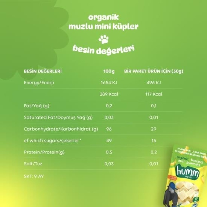   Humm Organik Muzlu Glutensiz Vegan Mini Küpler 30 Gr