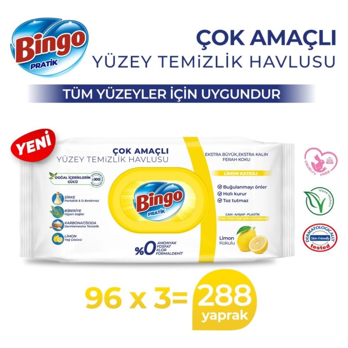   Bingo Yüzey Temizlik Havlusu 96 Adet Limon