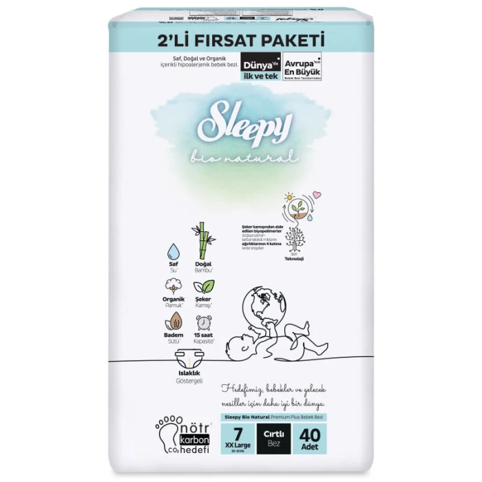   Sleepy Bio Natural Bebek Bezi 2Li Fırsat Paketi 7 Beden 40 Adet