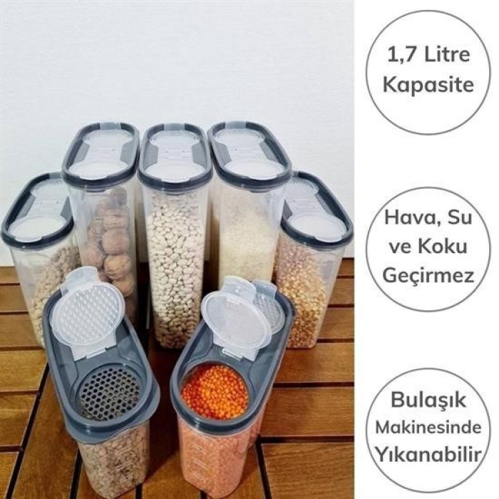  2 Kapaklı Ölçekli Erzak Kuru Gıda Saklama Kutusu Kabı - 1,7 Litre - SA935