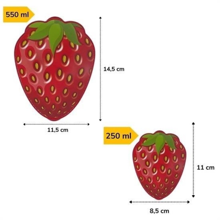  2li İç İçe Geçebilen Çilek Model Saklama ve Beslenme Kabı Seti (550 ml + 250 ml)