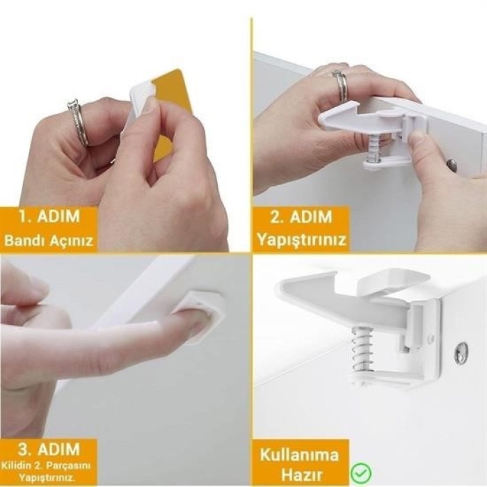  Bebek Çocuk Güvenliği Korumalı Yapışkan Çekmece ve Dolap İçin Tutucu Gizli Güvenlik Kilidi