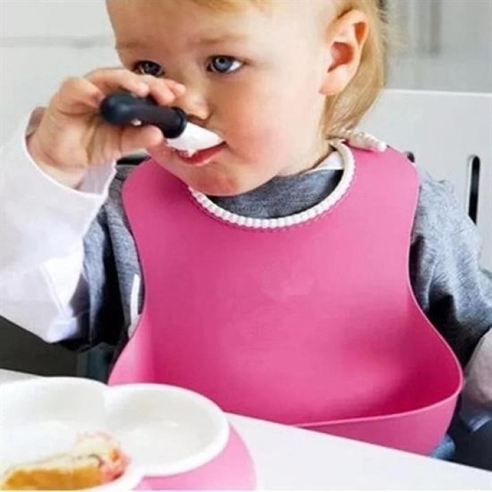  Çocuk Bebek Mama Önlüğü Dökülme Engelleyici Bükülebilir Pembe