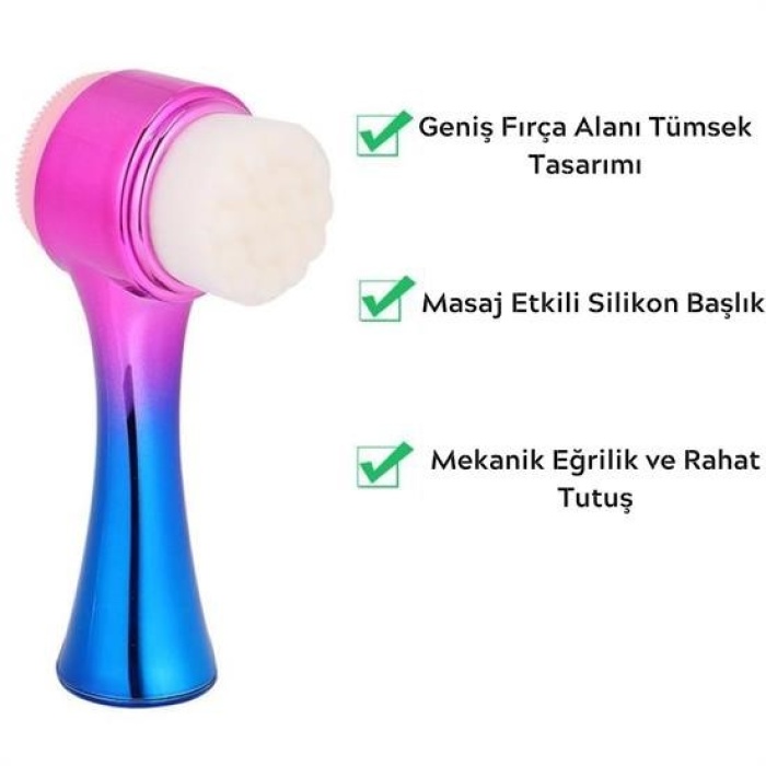  Çift İşlevli Renkli Cilt Yüz Temizleme Fırçası Peeling Masaj Etkili Gözenek Temizleyici Alet