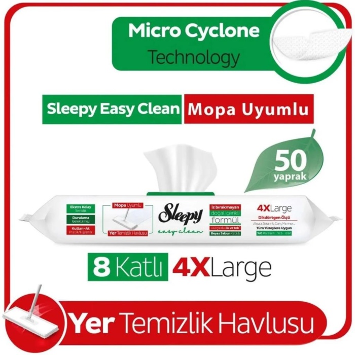   Sleepy Yer Temizlik Havlusu Mop Uyumlu 50 Adet Beyaz Sabun