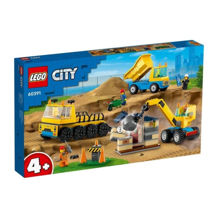    60391 Lego City - İnşaat Kamyonları ve Yıkım Gülleli Vinç 235 parça +4 yaş