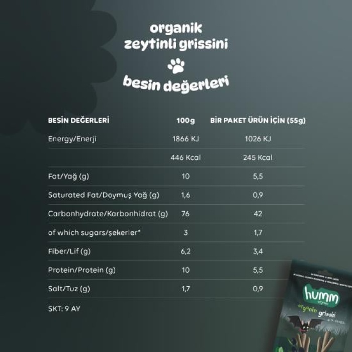    Humm Organik Vegan Zeytinli Grissini 55 Gr