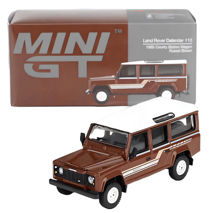   Mini GT 1/64 Land Rover Defender 110 1985 County Station Wagon Russet Brown