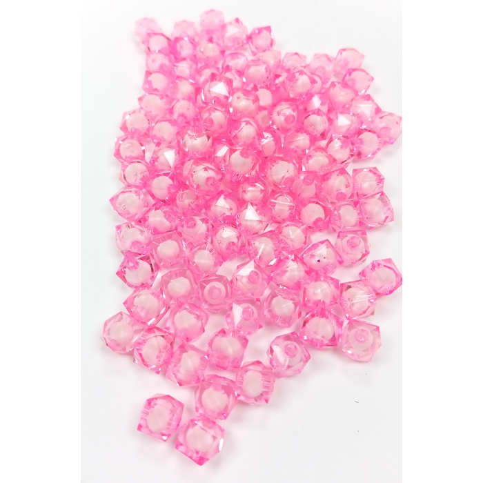 Küp Boncuk İçten Boncuklu Bileklik Çanta Boncuğu 10 mm 50 gr Pembe - BNC459