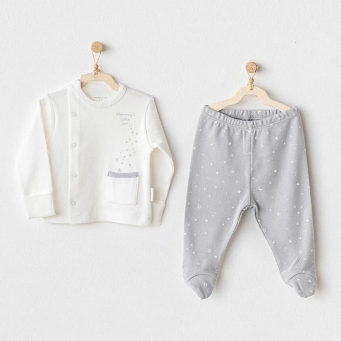   AC25704 Sıde Snap Set Mommys Little Star 2Li Zıbın Set Grey