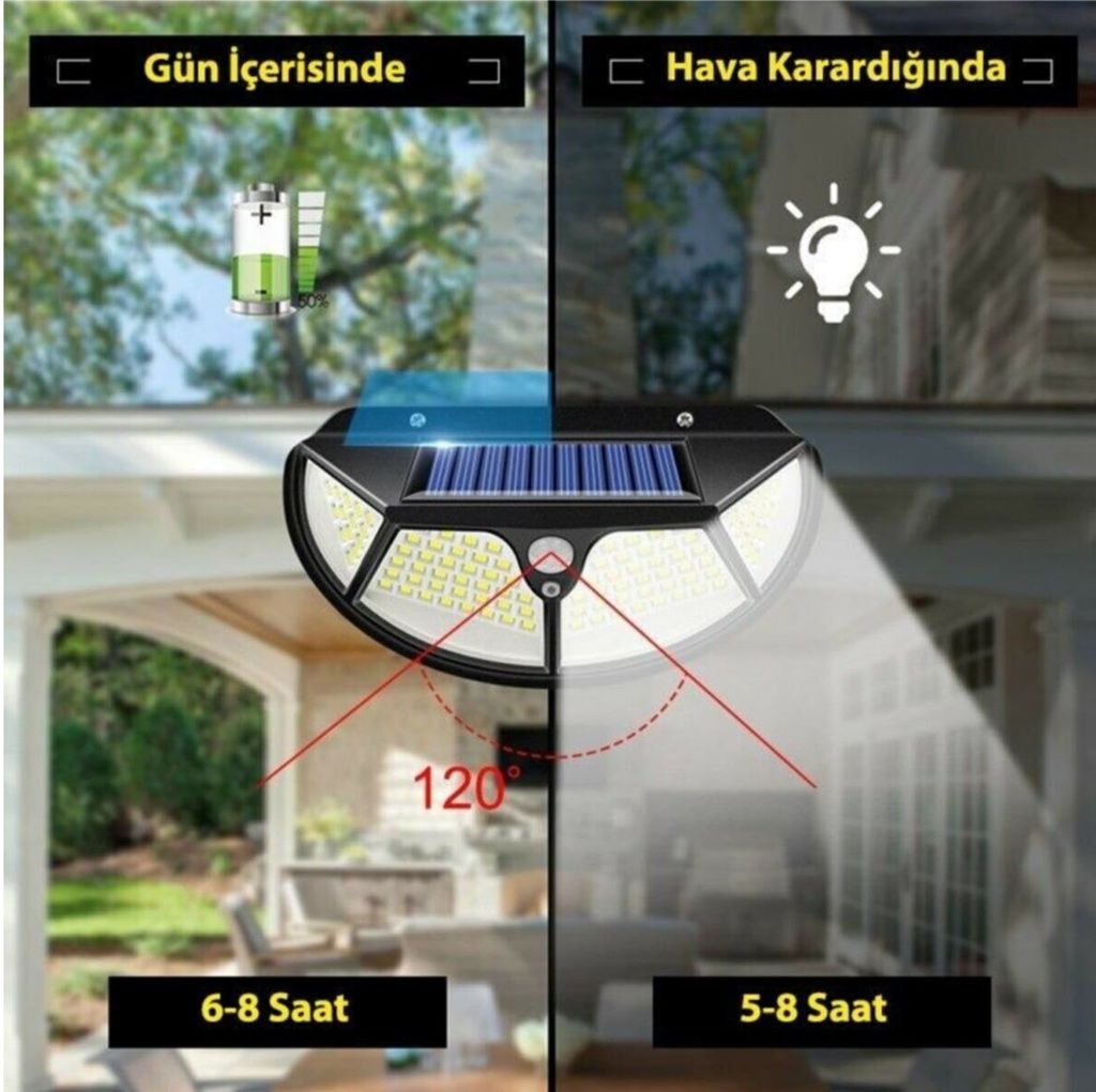 Solar Güneş Enerjili 102 Ledli 3 Modlu Hareket Sensörlü Oval Bahçe Lambası