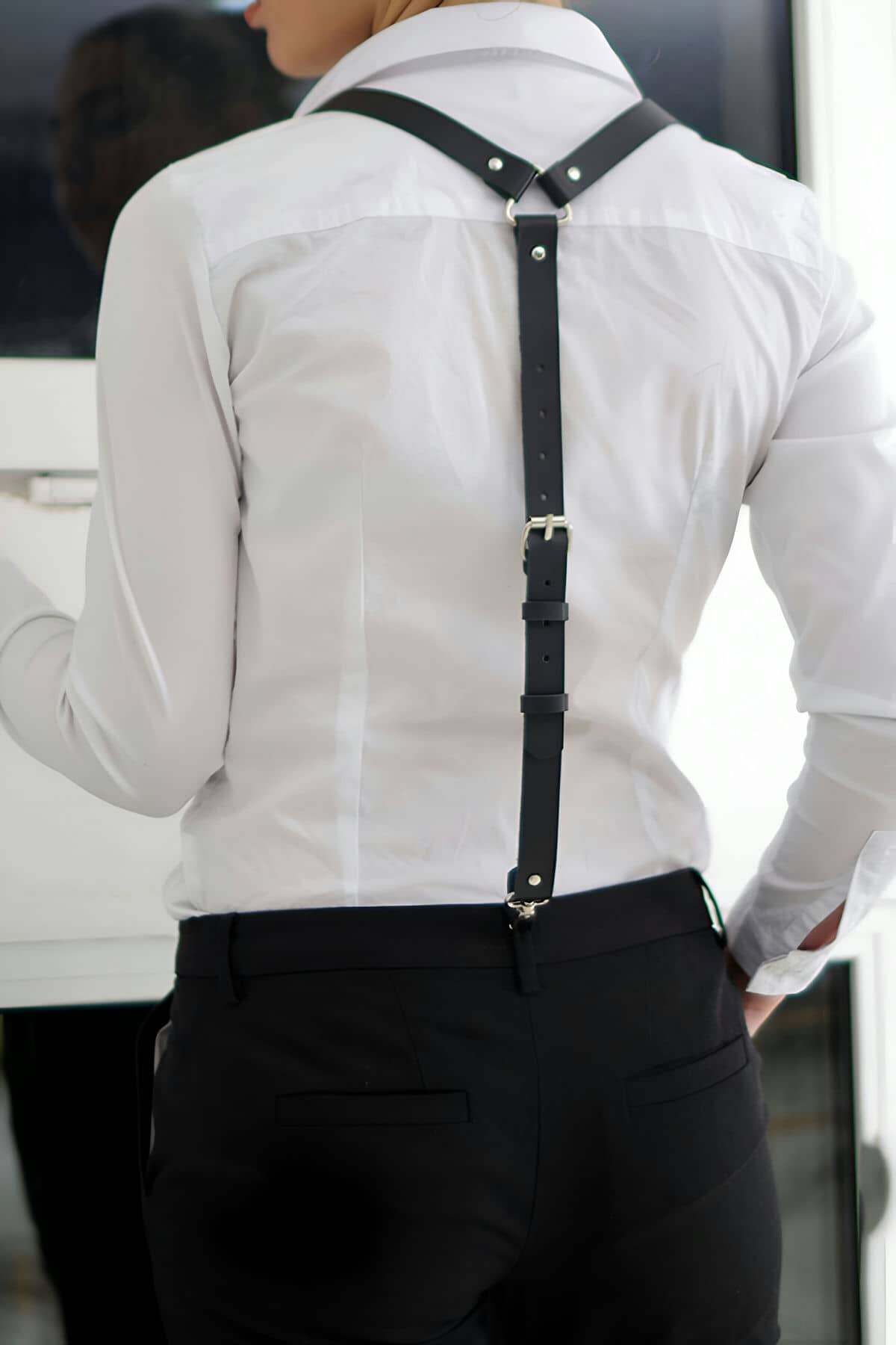 TOPTANBULURUM Deri Pantolon Askısı Harness - Ürün Rengi:Siyah