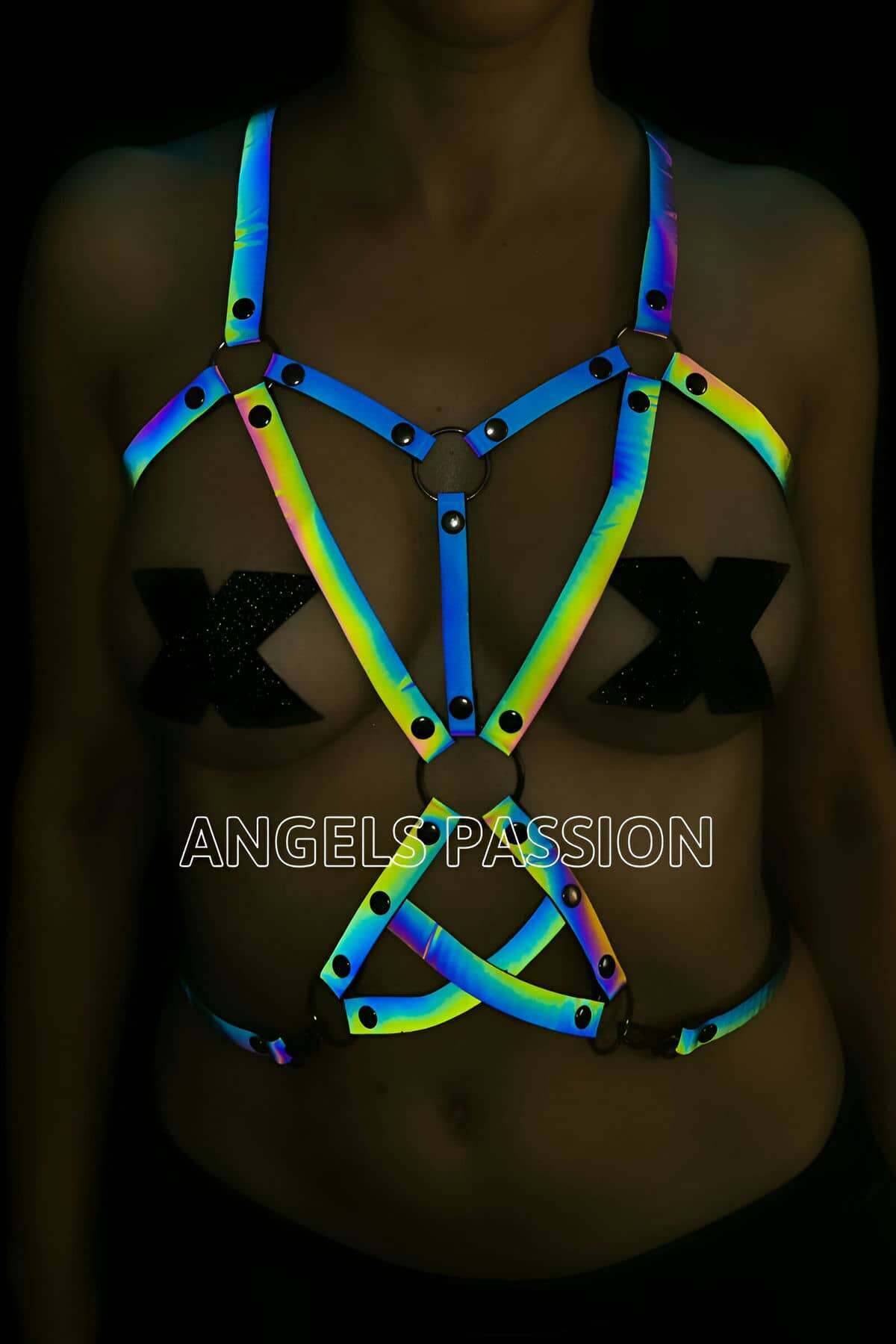 TOPTANBULURUM Tiktok Ürünleri T-Shirt Üzeri Reflektörlü Göğüs Harness - Ürün Rengi:Rainbow Reflektör