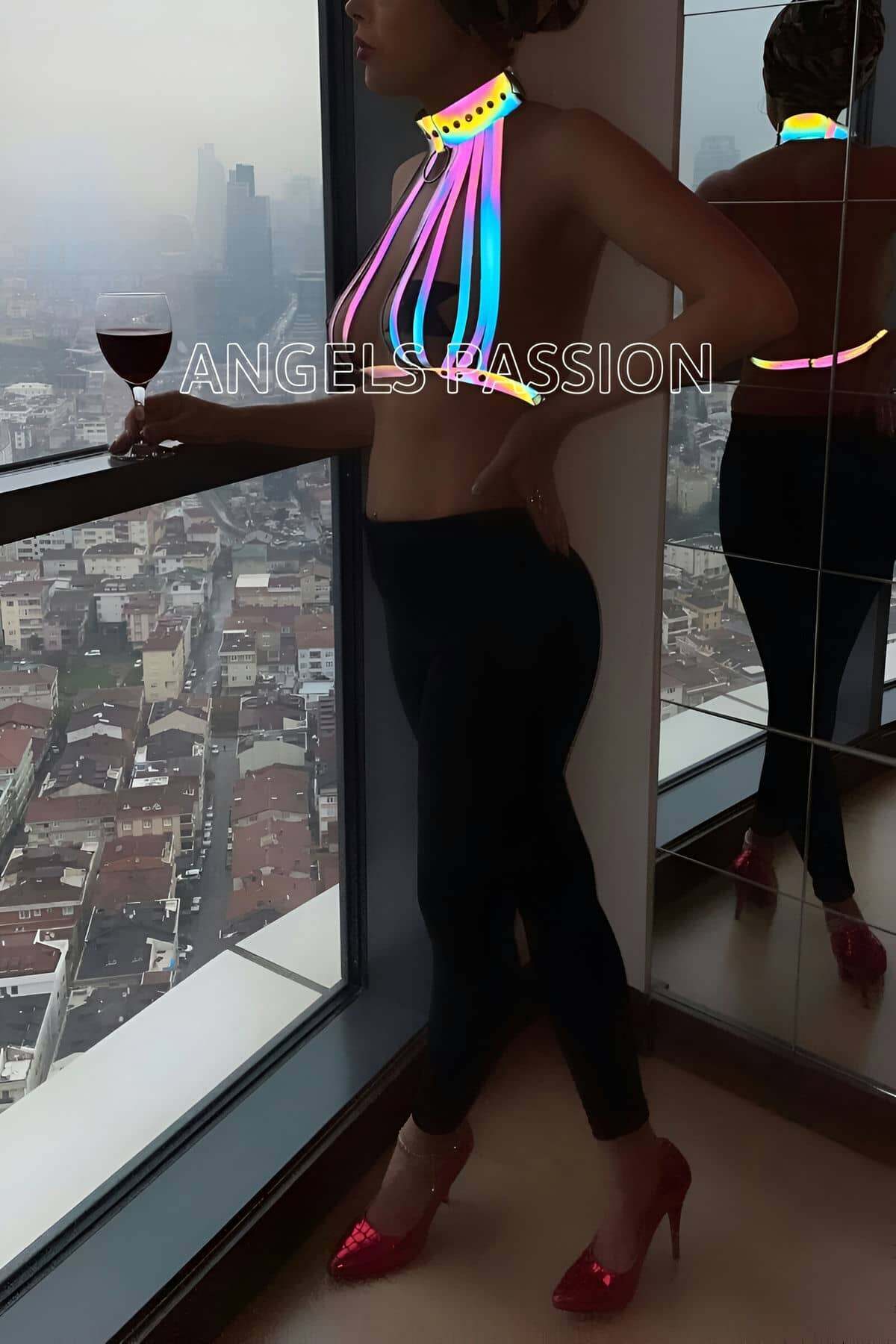 TOPTANBULURUM Rainbow Reflektörlü Seksi Harness Büstiyer - Ürün Rengi:Rainbow Reflektör