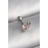 316L Çelik Gümüş Renk Pembe Zirkon Taşlı Kelebek Tragus Piercing - TJ-PR1241