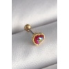 316L Çelik Gold Renk Kırmızı Mineli Kalp Tragus Piercing - TJ-PR1266