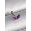 316L Çelik Gümüş Renk Mor Kelebek Model Tragus Piercing - TJ-PR1287