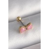 316L Çelik Gold Renk Pembe Fiyonk Model Tragus Piercing - TJ-PR1294