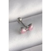 316L Çelik Gümüş Renk Pembe Kurdele Zirkon Taş Detay Tragus Piercing - TJ-PR1295