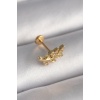 316L Çelik Gold Renk Zirkon Taş Detaylı Yaprak Model Tragus Piercing - TJ-PR1342