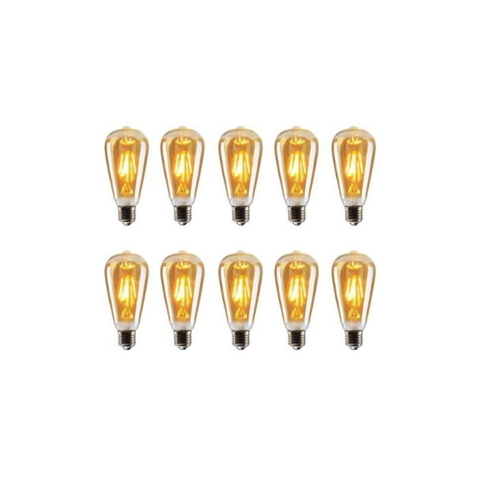 St-64 Flamanlı Rustik 4 watt sarı (Amber) ışık Led Ampul 10lu Dekoratif  (Armut Tip) 1 Yıl Garantili RF-4W