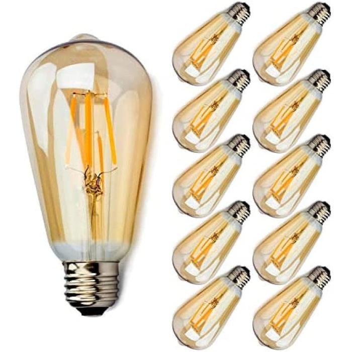 4 watt sarı (Amber) ışık St64 Rustik Led Ampul 10lu Paket  (Armut Tip) 1 Yıl Garantili RF-4W