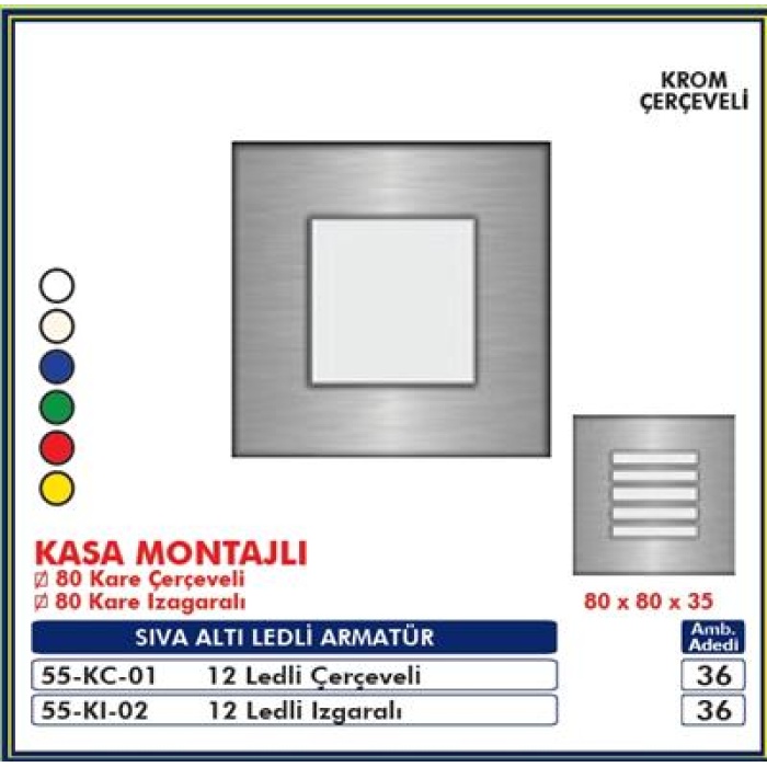 EET SA Kare Krom Çerçeveli 12 Ledli Armatür 80x80x35