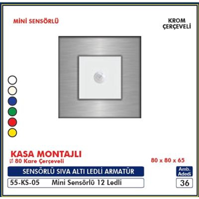 EET SA Kare Krom Çerçeveli 12 Ledli Mini Sensörlü Armatür 80x80x65