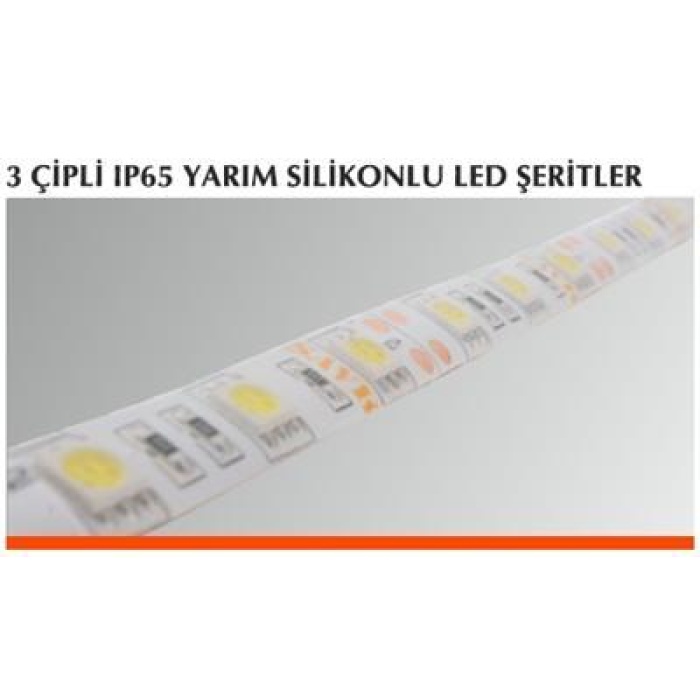 Şavk Üç Çipli IP65 Yarım Silikonlu Şerit Led 60 Led Beyaz