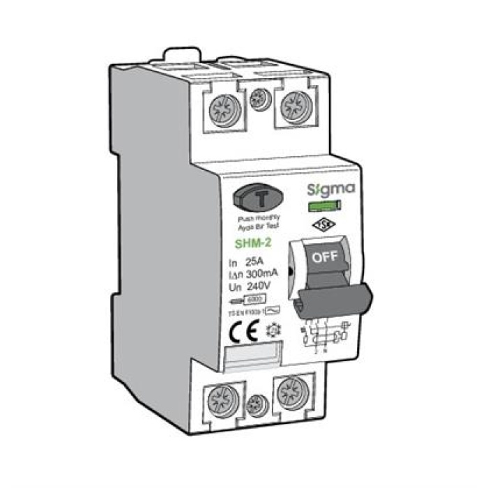 Sigma 2x25 Amp 30 Ma 6kA Monofaze Kaçak Akım Rölesi