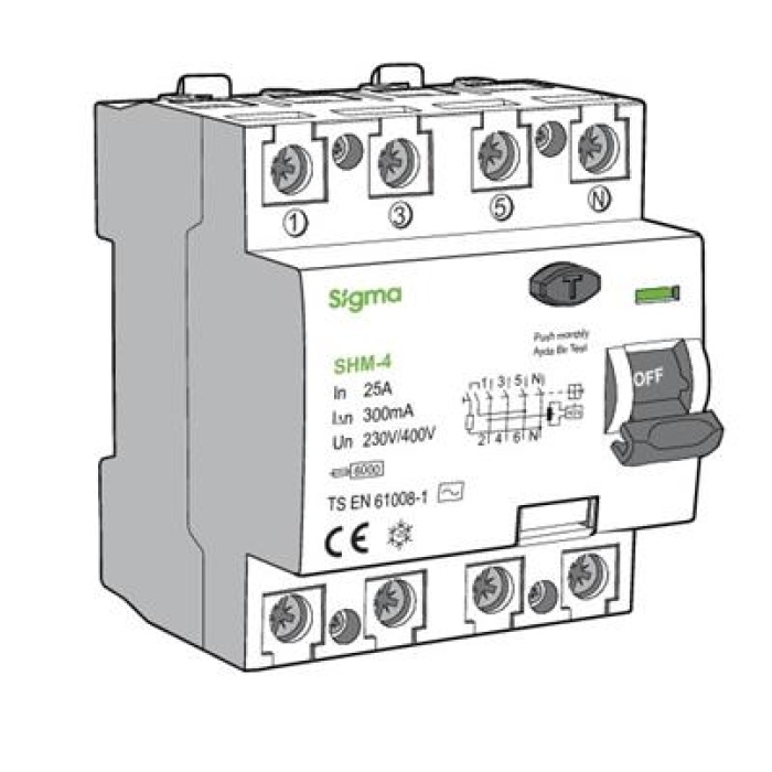 Sigma 4x25 Amp 30 Ma 6kA Trifaze Kaçak Akım Rölesi