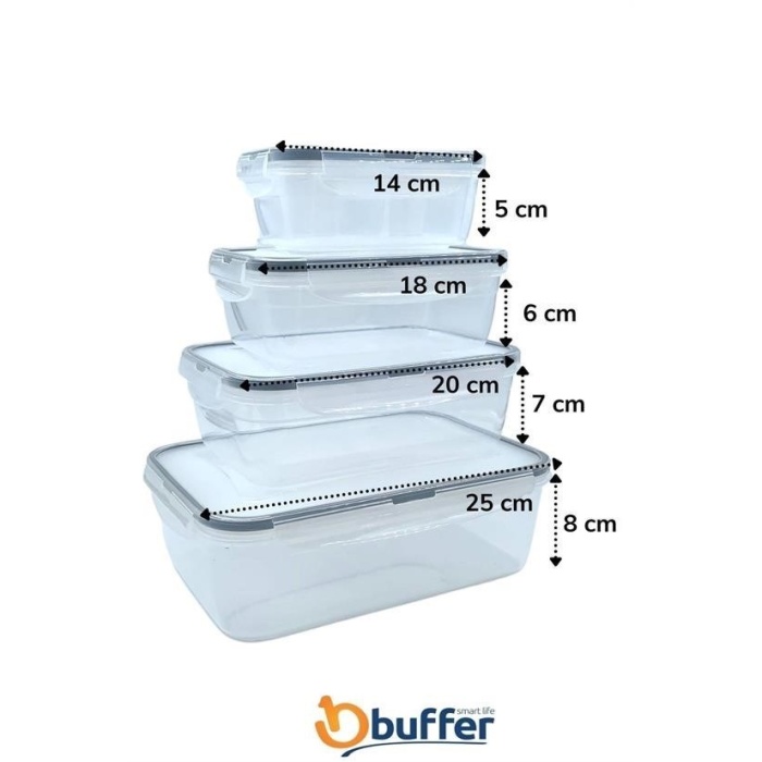 BUFFER® 4lü İç İçe Sızdırmaz Contalı Kilitli Kapaklı Plastik Erzak Saklama Kapları LC315