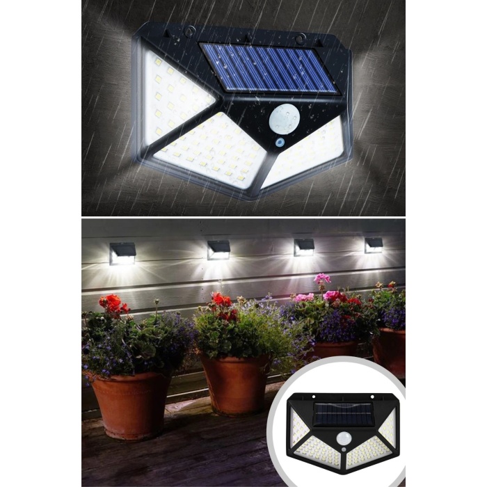 BUFFER® 100 Ledli 3 Farklı Aydınlatma Ayarlı Solar Güneş Enerjili Hareket Sensörlü Bahçe Duvar Lambası