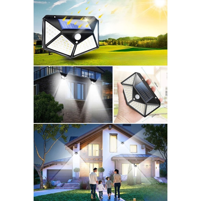 BUFFER® 100 Ledli 3 Farklı Aydınlatma Ayarlı Solar Güneş Enerjili Hareket Sensörlü Bahçe Duvar Lambası