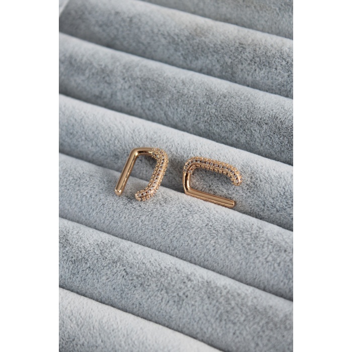 Gold Renk Zirkon Taşlı Earcuff Pirinç Kadın Kıkırdak Küpe - TJ-BKP7811