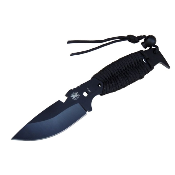 DPX Gear Assault 0238BK Kamp Bıçağı 22,5 cm - Siyah, Metal & İpli Sap