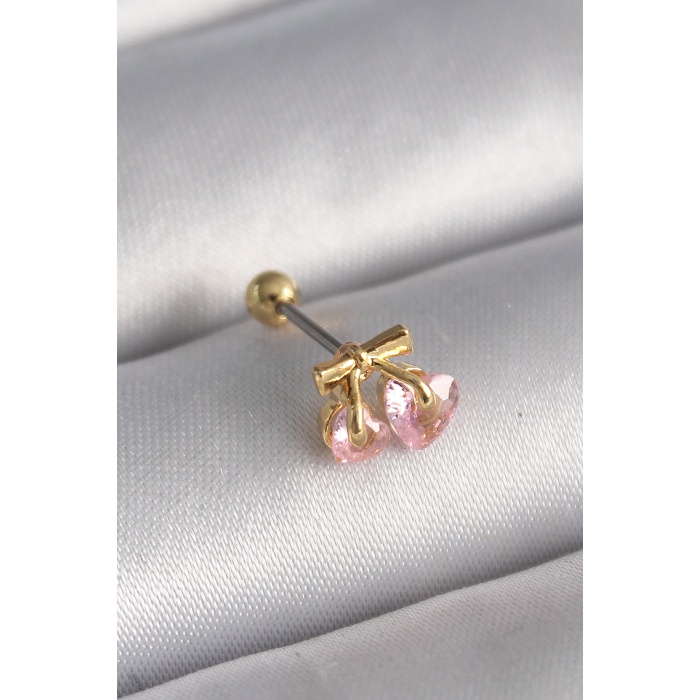 316L Çelik Gold Renk Pembe Zirkon Taşlı Kalp Tragus Piercing - TJ-PR1234