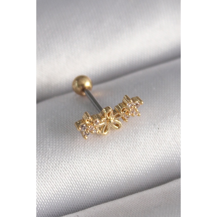 316L Çelik Gold Renk Zirkon Taşlı Çiçek Tragus Piercing - TJ-PR1246