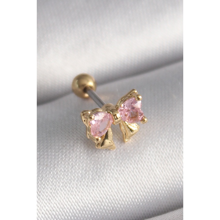 316L Çelik Gold Renk Pembe Zirkon Taşlı Fiyonk Tragus Piercing - TJ-PR1250