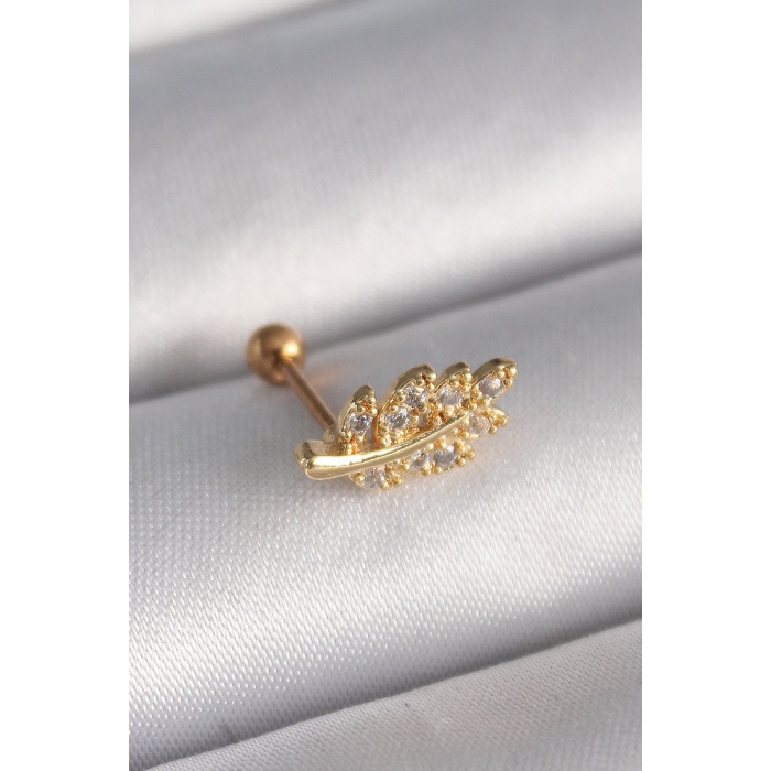 316L Çelik Gold Renk Zirkon Taşlı Dal Tragus Piercing - TJ-PR1258