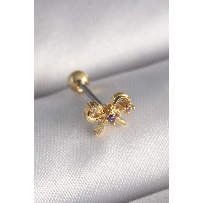 316L Çelik Gold Renk Zirkon Taşlı Kurdele Tragus Piercing - TJ-PR1264