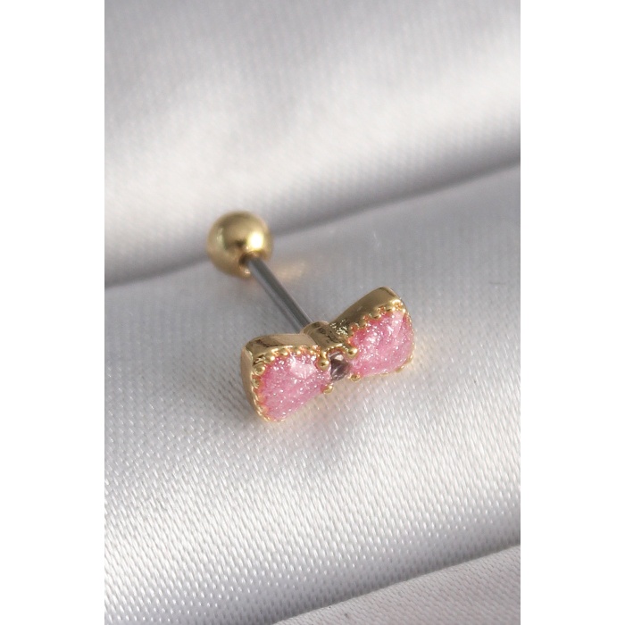 316L Çelik Gold Renk Pembe Fiyonk Model Tragus Piercing - TJ-PR1294